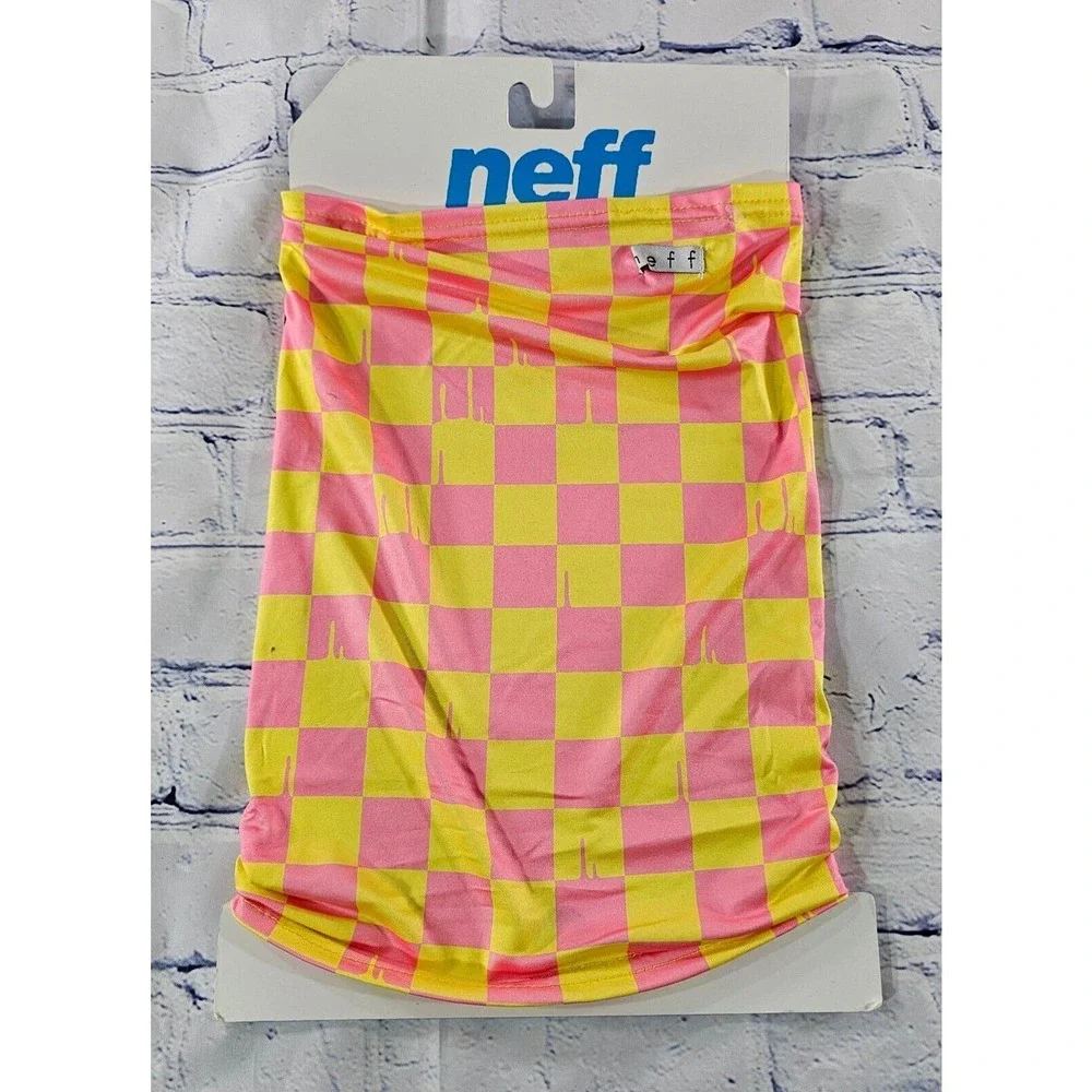 Neff Pink Yellow Checkerboard Facemask Face Cover Mask Gaiter